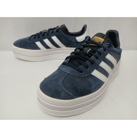 Adidas Kids' Gazelle Bold Casual Shoes JQ7405 Aurora Ink White Gold Sz 5 - Picture 4 of 10